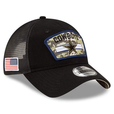 Men's New Era Black Dallas Cowboys 2021 Salute To Service Trucker 9TWENTY Adjustable Hat