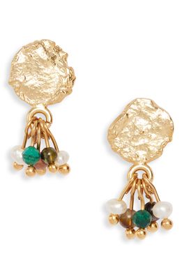 Crisobela Jewelry Raw Notes Cultured Pearl Drop Earrings in Gold