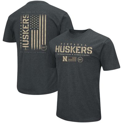 Men's Colosseum Heathered Black Nebraska Huskers OHT Military Appreciation Flag 2.0 T-Shirt in Heather Black