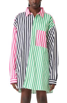 BLANCA Oversize Colorblock Stripe Cotton Button-Up Shirt in Pink Green Black