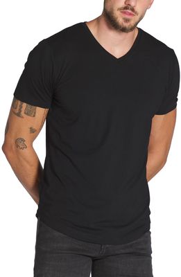 Cuts Trim Fit V-Neck Cotton Blend T-Shirt in Black