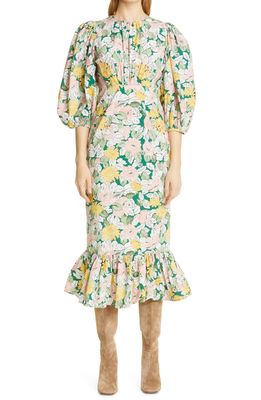 byTiMo Floral Print Ruffle Cotton Midi Dress in Dandelion