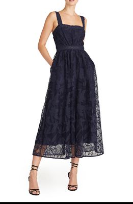 ML Monique Lhuillier Lace Sleeveless Midi Dress in Royal Blue