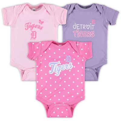 Girls Infant Soft as a Grape Pink/Purple Detroit Tigers 3-Pack Rookie Bodysuit Set