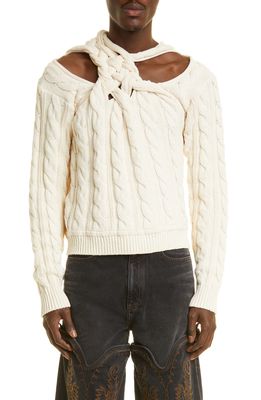 Y/Project Men's Braided Neck Cable Knit Sweater in Cream