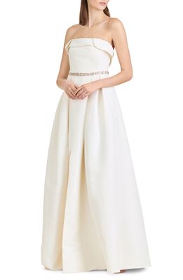Sachin & Babi Brielle Strapless A-Line Gown with Rhinestone Belt in Off White