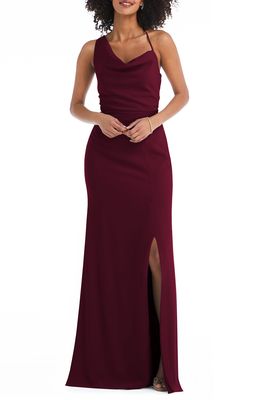 After Six Draped Cowl Neck Trumpet Gown in Cabernet