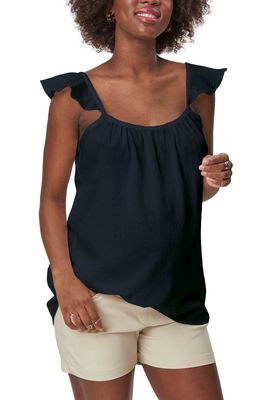 Stowaway Collection Gauze Maternity Top in Black