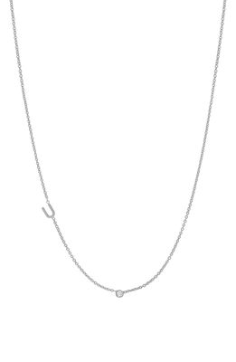 BYCHARI Small Asymmetric Initial & Diamond Pendant Necklace in 14K White Gold-U