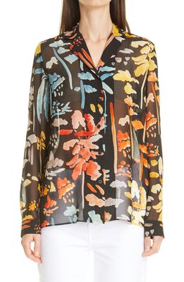 Lafayette 148 New York Rigby Blooming Eden Floral Silk Blouse in Black Multi