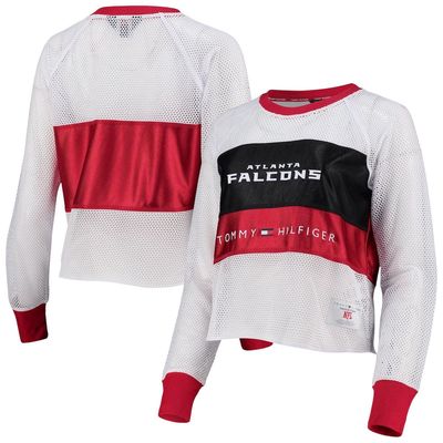 Women's Tommy Hilfiger White/Black Atlanta Falcons Mesh Raglan Long Sleeve T-Shirt