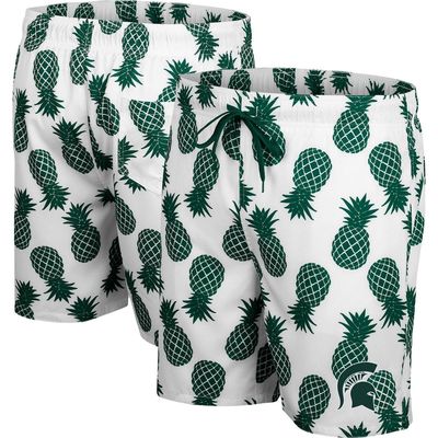 Men's Colosseum White/Green Michigan State Spartans Pineapple Swim Shorts