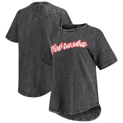 Women's Pressbox Black Nebraska Huskers Shortstop Mineral Wash T-Shirt