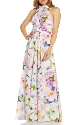 Adrianna Papell Floral Halter Gown in Ivory Multi
