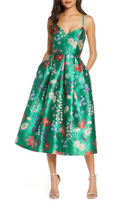 Eliza J Spaghetti Strap Fit & Flare Dress in Green