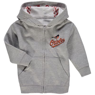 Toddler Soft as a Grape Heathered Gray Baltimore Orioles Baseball Print Full-Zip Hoodie in Heather Gray