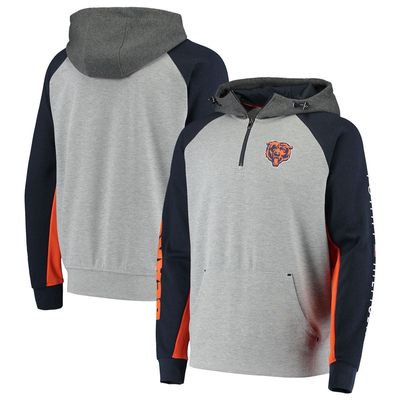 Men's Tommy Hilfiger Heathered Gray/Navy Chicago Bears Color Block Quarter-Zip Pullover Hoodie in Heather Gray
