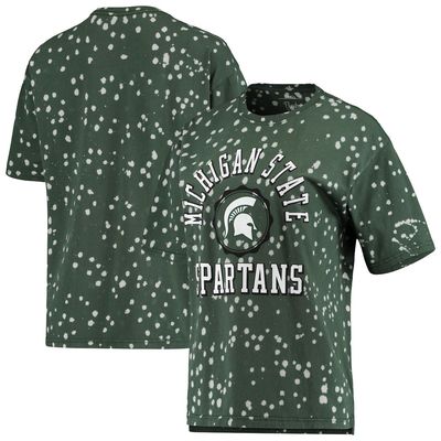Women's Pressbox Green Michigan State Spartans Bishop Bleach Wash T-Shirt
