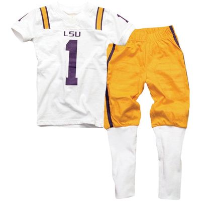 Wes & Willy LSU Tigers Youth Football Pajama Set - White/Gold