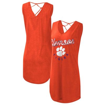 Women's G-III 4Her by Carl Banks Orange Clemson Tigers Game Time Burnout Cover-Up V-Neck Dress