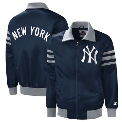 Men's Starter Navy New York Yankees The Captain III Full-Zip Varsity Jacket