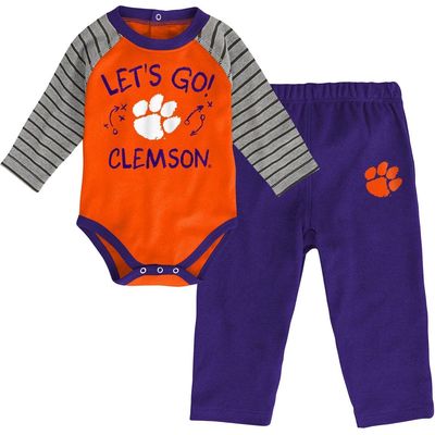 GENUINE STUFF Infant Orange/Purple Clemson Tigers Touchdown 2.0 Raglan Long Sleeve Bodysuit & Pants Set