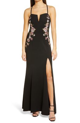 Speechless Rose Applique Crepe Gown in Black