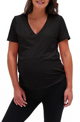 Bun Maternity V-Neck Maternity/Nursing T-Shirt in Black