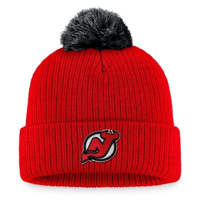 Men's Fanatics Branded Red New Jersey Devils Team Cuffed Knit Hat with Pom