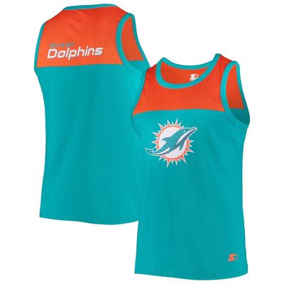 Men's Starter Aqua/Orange Miami Dolphins Team Touchdown Fashion Tank Top