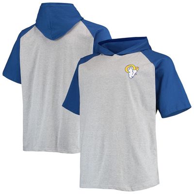 PROFILE Men's Heathered Gray/Royal Los Angeles Rams Big & Tall Raglan Short Sleeve Pullover Hoodie in Heather Gray