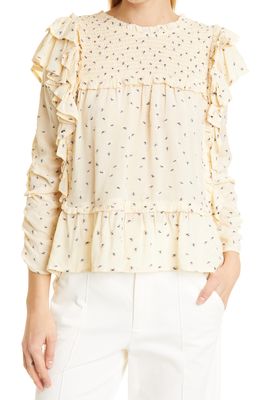 MUNTHE Crisp Embroidered Ruffle Blouse in Creme