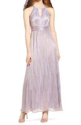 Nightway Cleo Shimmer Halter A-Line Gown in Lavender