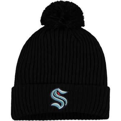 Men's Fanatics Branded Black Seattle Kraken Primary Logo Cuffed Knit Hat with Pom