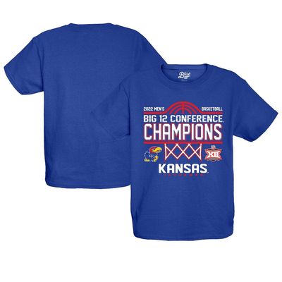 Youth Blue 84 Royal Kansas Jayhawks 2022 Big 12 Men's Basketball Conference Tournament Champions Locker Room T-Shirt