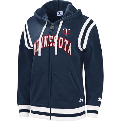 Women's Starter Navy Minnesota Twins Vintage Full-Zip Hoodie