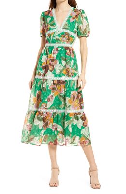 Adelyn Rae Lian Jacquard Print Midi Dress in Kelly Green