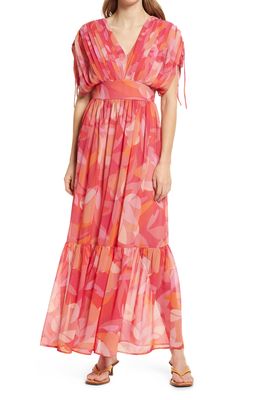 BTFL-life Floral Print Empire Waist Maxi Dress in Pink Multi