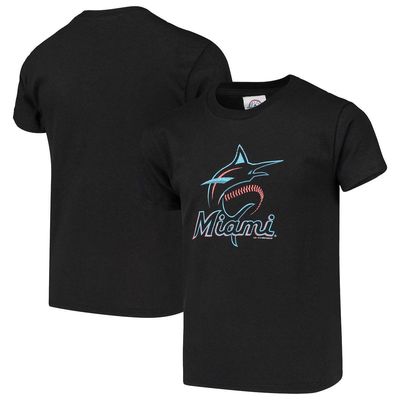 Youth Soft as a Grape Black Miami Marlins Distressed Logo T-Shirt