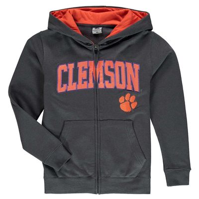 STADIUM ATHLETIC Youth Charcoal Clemson Tigers Applique Arch & Logo Full-Zip Hoodie