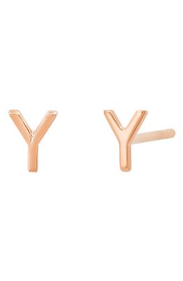 BYCHARI Small Initial Stud Earrings in 14K Rose Gold-Y