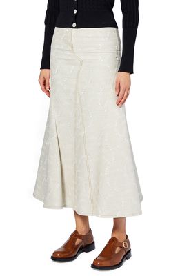 Erdem Enid Embroidered Stretch Denim Skirt in Ecru