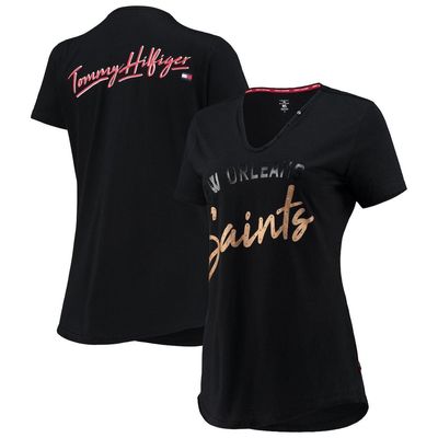 Women's Tommy Hilfiger Black New Orleans Saints Riley V-Neck T-Shirt