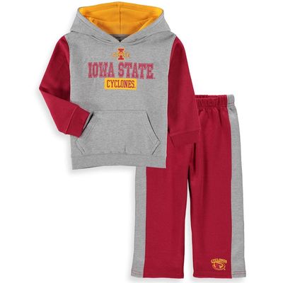Toddler Colosseum Heathered Gray/Cardinal Iowa State Cyclones Back To School Fleece Hoodie And Pant Set in Heather Gray