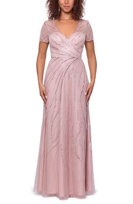 Xscape Bead & Sequin Fit & Flare Gown in Blush