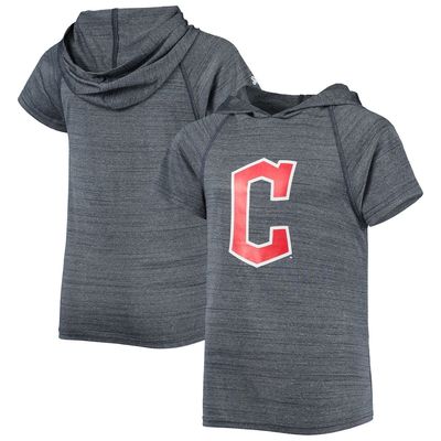 Youth Stitches Heathered Navy Cleveland Guardians Raglan Short Sleeve Pullover Hoodie in Heather Navy