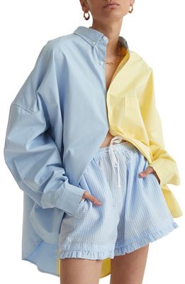 BLANCA Harry Oversize Colorblock Button-Up Shirt in Yellow Blue