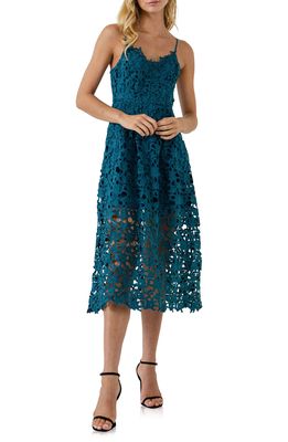 Endless Rose Lace Spaghetti Strap Midi Dress in Teal