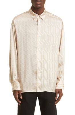 Ahluwalia Men's Braid Print Button-Up Silk Shirt in Beige/White