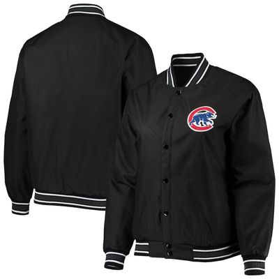 Women's JH Design Black Chicago Cubs Plus Size Poly Twill Full-Snap Jacket